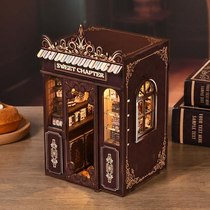 Book Nook Kit, DIY Dollhouse Miniature House with LED Bookshelf Decor Home Decor, 3D Wooden Puzzle Craft and Creative Gifts for Adults, Teens, Beginners (Sweet Chapter) - style: Sweet Chapter