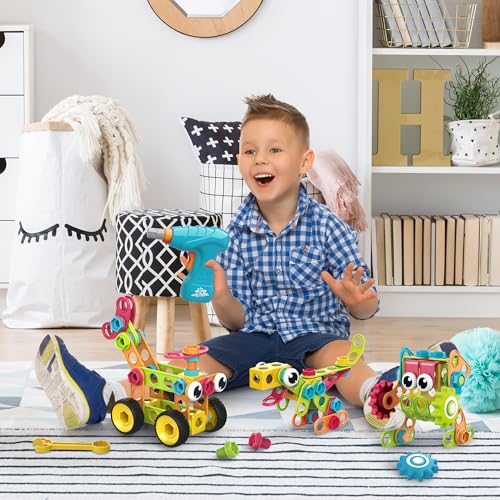 PicassoTiles STEM Learning Toys 250 Piece Building Block Kids Construction Engineering Kit Toy Blocks Children Early Education Playset w/Free IdeaBook, Power Drill, Clickable Ratchet, Age 3+ PTN250 - color: 250pcs Transformation