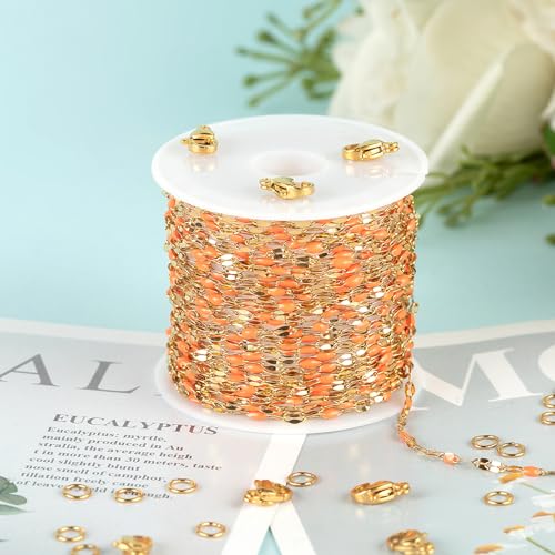UMAOKANG 5 Meters Gold Plated Stainless Steel Bulk Chain for Jewelry Making - color: Gold-Orange