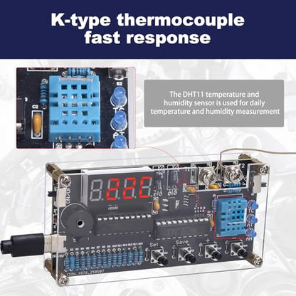 Thermocouple Thermometer DIY Kit, DC 4.5-5V Digital Temperature Humidity Sensor Soldering Project with High Low Temperature Warning -58℉ to 842℉ Thermocouple Soldering Kit for Back to School Education