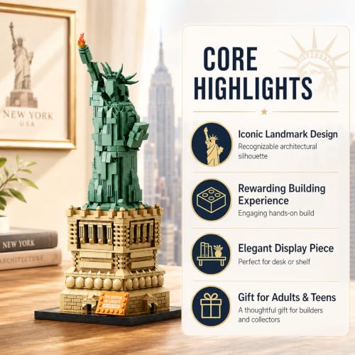 Statue of Liberty Building Sets 1470 Pieces Architecture Model Kit with Display Base New York City Landmark Souvenir Gift Construction Toy for Adults & Teens - color: Green