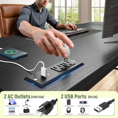 DurayLoly 39.3" Gaming Desk with Power Outlet and LED Lights,Bedroom,Black - color: Black, size: 39.3 IN