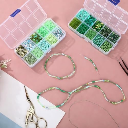 Norme 2 Sets Glass Seed Beads and Loose Sequins Kit Loose Beads for Jewelry Making DIY Crafts Felt Kits Embroidery Bracelets and Necklaces 20 Colors(Green) - color: Green