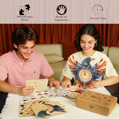 KAAYEE 3D Puzzles for Adults Raven Clock Crow Bird Wooden Puzzle DIY Craft - color: Raven Clock