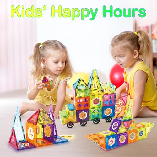 Contixo ST4 Magnetic Tiles - 112 PCs 3D Building Blocks STEM Construction Creativity, Imagination, Recreational, Educational Building Toys for Kids Children Toddler Ages 4-8, Boys and Girls Age 3-5 - style: STEM-112pcs