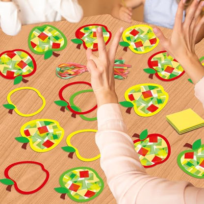 Qyeahkj 36 Set Fall Apple Suncatchers Crafts for Kids DIY Autumn Window Tissue Paper Craft Kit Hanging Decor for Back to School Home Activity Art Project Birthday Party Favor Gift - style: Fall Apple