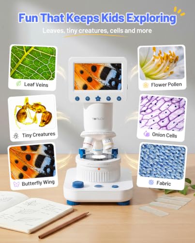 TOMLOV DM302K Microscope for Kids, 800X Science Kit, 4.3" Screen STEM Toy - color: Blue