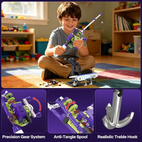 Mechanical Fishing Rod Building Set, STEM Engineering Kit for Kids