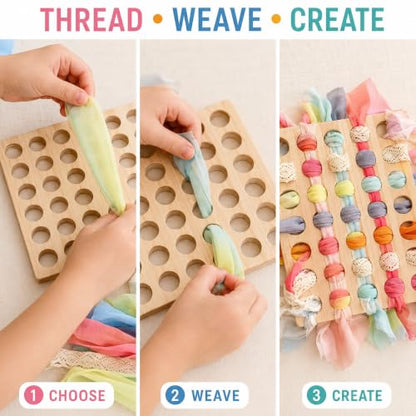 Eray Montessori Wooden Lacing & Weaving Board, Fine Motor Toy for Kids 3+