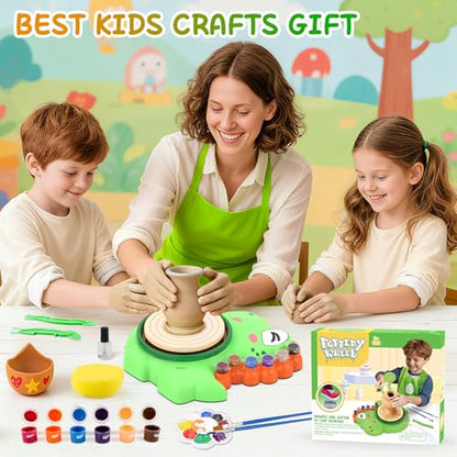 Pottery Wheel for Kids, Dino Craft Kit Arts and Crafts for Kids Ages 6-12 - color: green
