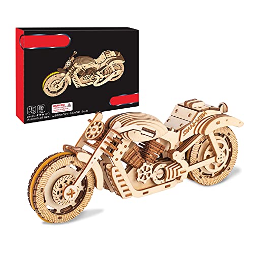 3D Wooden Puzzle Motorcycle - Wooden Puzzles for Adults - DIY Mechanical Model Building Kits, Wooden Craft Decoration Ornaments - color: Motorcycle R2