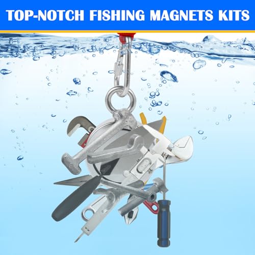 VNDUEEY 1725LBS Magnet Fishing Kit, 3.7" Double Hole Fishing Magnet Kit with Rope, Strong Magnets for Retrieving in River Lake Beach Lawn, Includes 65Ft Rope, Carabiner, Gloves, Grappling Hook, Case - size: 3.7" 1725LBS, style: Double Hole Kit with Case