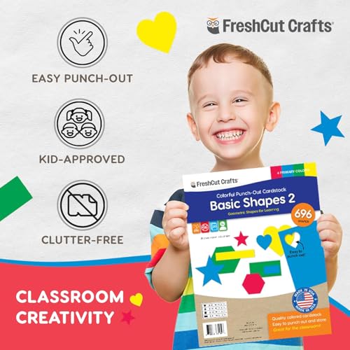 Heart Star Hexagon Rectangle Cutouts, Primary, 696 Piece, Classroom Decor - color: Primary - Heart, Star, Hexagon, Rectangle