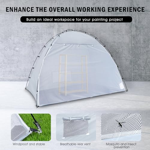 Siebwin 8x6x6ft Spray Paint Tent, Mesh Screen & Windproof Hooks, Gray - color: Gray, size: 8 ft x 6 ft x 6 ft