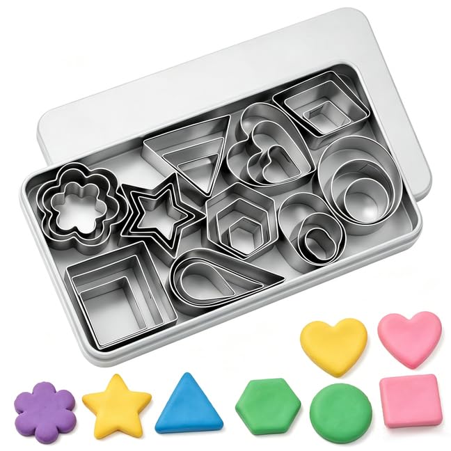 Fireboomoon 30 Pcs Mini Cookie Cutter Set, Stainless Steel Geometric Cutter - color: Silver 30pcs