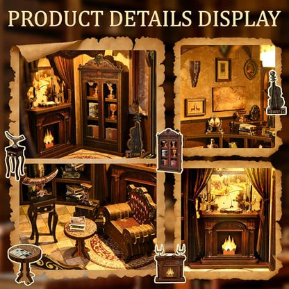 CRIOLPO Book Nook Kits for Adults DIY Doll House Kit with LED Lights - color: Ancient Rhyme Bookstore