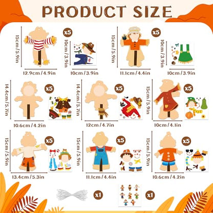BeYumi Fall Scarecrow Craft Kit - 123Pcs Fall Scarecrow Craft Kit DIY Autumn Thanksgiving Ornament Set Home Classroom Game Activities Art Supplies Decor for Kindergarten Kids - style: Fall Scarecrow