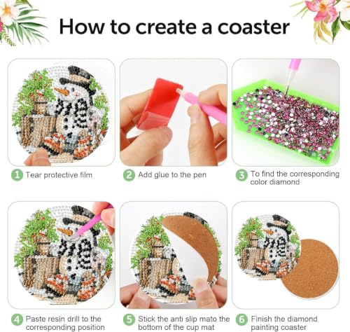 XUCNWL 8 PCS Christmas Diamond Art Coasters Kit, Scarf Snowman, 4X4 Inch - color: Christmas-1