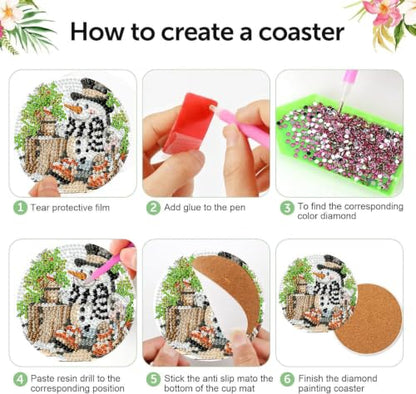 XUCNWL 8 PCS Christmas Diamond Art Coasters Kit, Scarf Snowman, 4X4 Inch - color: Christmas-1