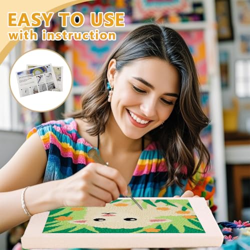 DOODLREAM Lamb Grass DIY Punch Needle Embroidery Kit for Adult Beginner, 9.4" Sheep Flowers Animal Punch Stitching Craft Set for Starter with Frame, Fabric Pattern, Threader, Yarn, Pinch Needle - color: Lamb