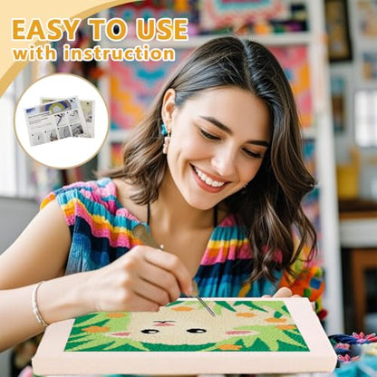 DOODLREAM Lamb Grass DIY Punch Needle Embroidery Kit for Adult Beginner, 9.4" Sheep Flowers Animal Punch Stitching Craft Set for Starter with Frame, Fabric Pattern, Threader, Yarn, Pinch Needle - color: Lamb