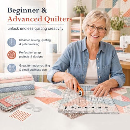 5-in-1 Quilting Ruler- 8.5" x 12.5" Slotted Quilting Ruler, 4mm Acrylic Non-Slip Strip Ruler, 1½" ¼" ⅛" Cuts for Fabric Precise Cutting, Sewing Quilt Strip Rulers Ideal for Beginners & Quilters - size: 8-1/2in x 12-1/2in