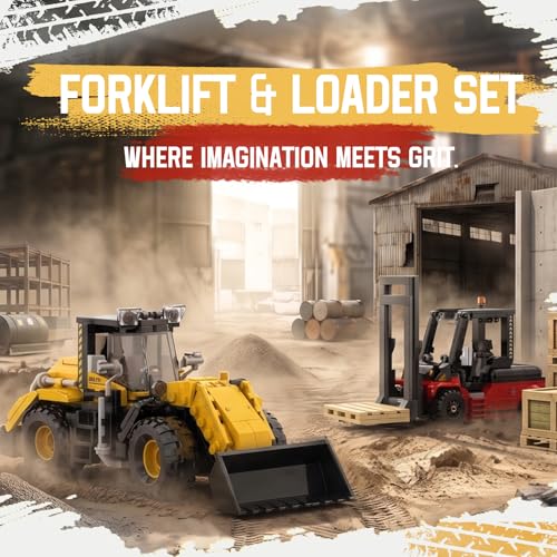 Mavo brix Loader Building Set and Forklift Truck Building Kit, 2-in-1 Set for Adults 14+, Ideal Gift, Home Office Decor, 680PCS