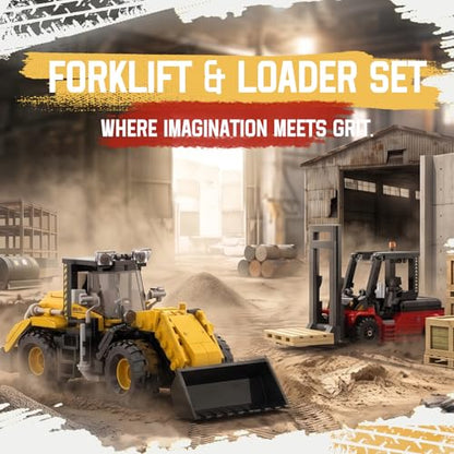 Mavo brix Loader Building Set and Forklift Truck Building Kit, 2-in-1 Set for Adults 14+, Ideal Gift, Home Office Decor, 680PCS