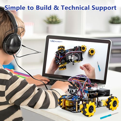 ACEBOTT Smart Robot Car Kit Compatible with Arduino, Robotics for Kids Ages 8-12 12-16, Electronic Programming Project/STEM Science Kits Coding Gifts for Adults and Youths - color: Yellow-c
