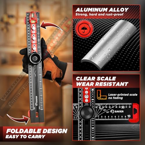 Saker 4-in-1 Drilling Positioning Ruler, Adjustable 13.78in Multifunctional T Square Ruler, Cabinet Hardware Jig, Marking Gauge Tools for Woodworking, Cabinet Drawer Door Hole Drilling Template - size: 13.78inch