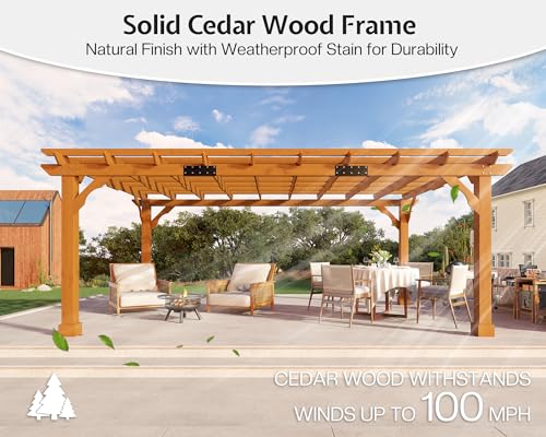 Jocisland 12x16 FT Premium Cedar Wood Pergola with Trellis Roof & Stakes - size: 12x16 FT