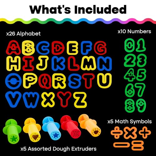 Hygloss 46 Pcs Dough Tools Set – Dough Extruders + Numbers & Alphabet Cutters Set – Educational Modeling Clay Tools – Preschool Toys & Toddler Activities – Arts & Crafts for Kids Ages 3-5 - color: Extruders + ABCs Numbers (46 pcs.)