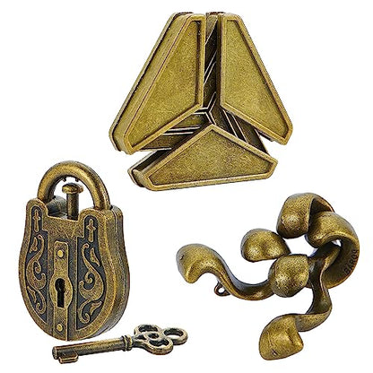 Brain Teaser Puzzles- 3 PCS Metal Puzzles Kit Metal Cast Puzzle Games Toys - color: Golden Puzzle, size: 3PCS (Gold)