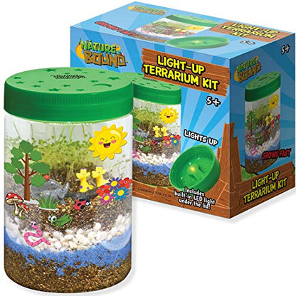 Nature Bound Light-Up Terrarium Kit with LED Light for Kids - Includes Puppy Animal Theme - STEM Science Kit for Boys & Girls - Plant Gardening Gifts for Children (Green)