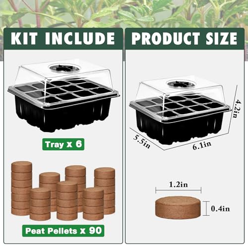 ZeeDix 6 Set Seed Starter Tray Kits with 90 Pack Coco Coir Pellets - color: 6 Set