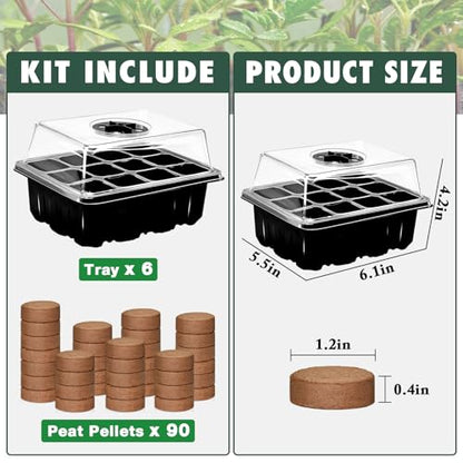 ZeeDix 6 Set Seed Starter Tray Kits with 90 Pack Coco Coir Pellets - color: 6 Set