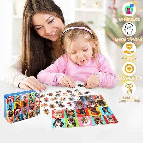 LELEMON Puzzles for Kids Ages 4-6,100 Piece Puzzles for Kids in Metal Box - color: Various Dog