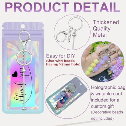42/84/126 Pcs Beadable Keychain Bars Bulk Blank DIY Beaded Keychain Making Supplies with Bag Thank You Card - color: Silver