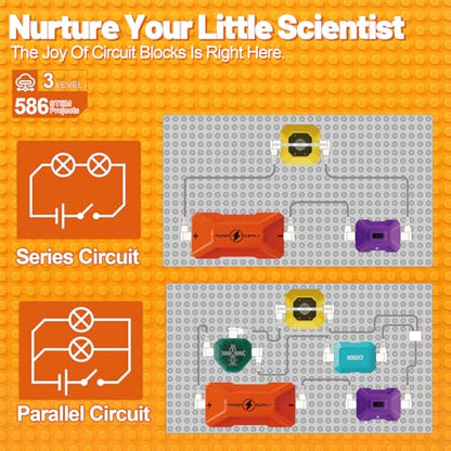 Science Kits for Kids - STEM Kits for Kids, Electronics Exploration Kit, Over 420 Projects, 50 Circuit Parts with Bubble Maker，Fan & Flying Helicopter, STEM Educational Toy Gifts for Boys& Girls - style: D9003-50 Circuit Parts