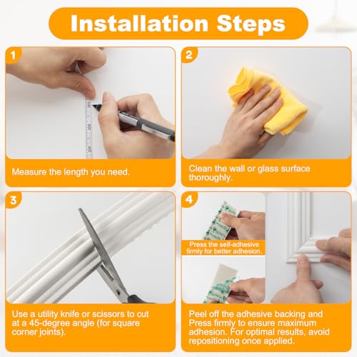 Peel and Stick Wall Molding Kit, 49.2FT x 1.50" Wide EVA Flexible Trim for Interior Walls Projects, Self-Adhesive Paintable Crown Molding for Wainscoting Panels and Large Decorative Wall Panels - size: 49.2FT x 1.5'' W