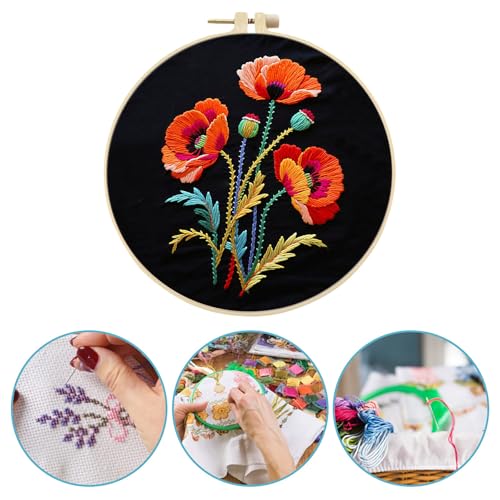 Poppy Needlework Embroidery Kit for Beginners,Handmade Cross Stitch Sewing Craft Kit with Pre-Stamped Patterns,7.87 inch Hoop,Floss & Needles for Craft Lover Birthday Gifts 30x30cm - color: Poppy