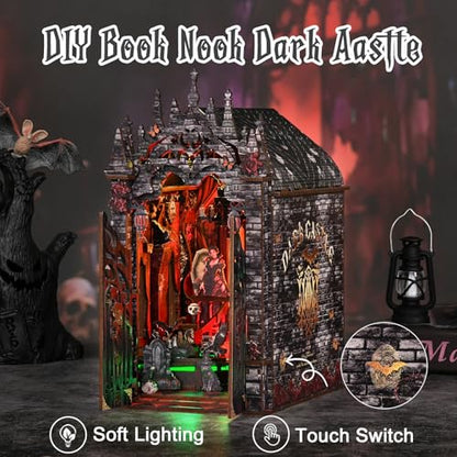 ACOCO Book Nook Kit with LED Light – DIY 3D Wooden Puzzle Miniature Dollhouse Kit, Gothic Book Nook, Bookshelf Decor Craft Gift for Adults, Teens & Book Lovers