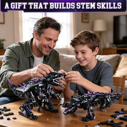 5-in-1 STEM Dinosaur Robot Building Kit, 935PCS App & Remote Control, Rebuild into T-Rex, Triceratops, Crocodile, Robot & Monster, Engineering Gift for Boys & Girls Ages 8+
