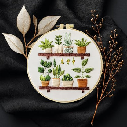 JOZYSH Full Range Embroidery Kit for Adult, Green Plant Pattern Embroidery Kit for Beginners Include Embroidery Cloth Hoops Threads for Craft Lover Hand Stitch with Embroidery Skill Techniques - color: Green plants