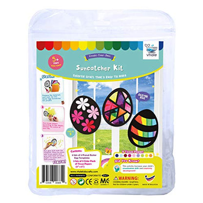 VHALE Suncatchers Craft 3 Sets (9 Cutouts) w Tissue Papers Stained Glass Effect Paper Sun Catcher Kit, Window Art, Classroom Crafts, Creative Art Projects, Kids Party Favors (Easter Egg) - style: Easter Egg