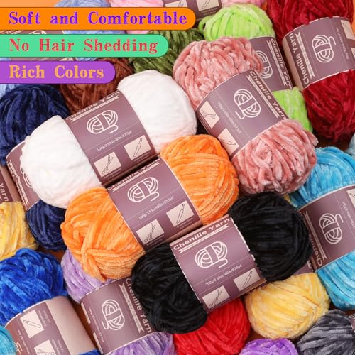 LUNARM Chenille Yarn 3 Pack 3.5oz Chunky Blanket Velvet Yarn 263 Yard - color: Light Grey