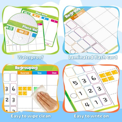 12 Pack Place Value Chart Dry Erase Flash Cards,9" x 12" Base Ten Addition and Subtraction Regrouping Math Manipulatives 1st 2nd 3rd Grade Classroom Must Haves Teacher Homeschool Supplies - color: Green