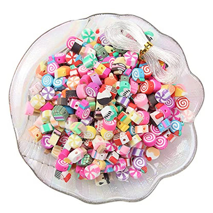 100pcs Mixed Polymer Clay Spacer Beads for Women Jewelry Making DIY Bracelet Necklace Hair Clip Accessories (Candy) - color: Candy