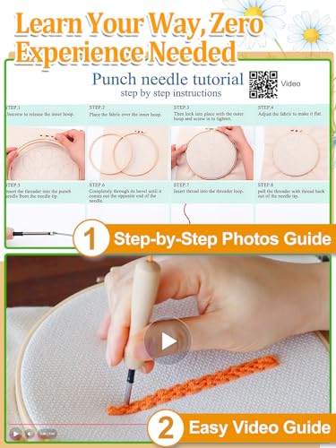 Punch Needle Kit Adults Beginner, Step-by-Step Guide & Video - color: White Daisy