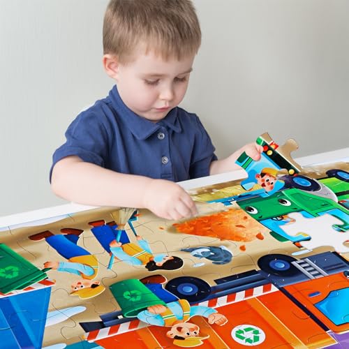 Jumbo Floor Puzzle for Kids,48 Piece Garbage Truck Jigsaw Puzzle Ages 3-8 - style: Garbage Truck